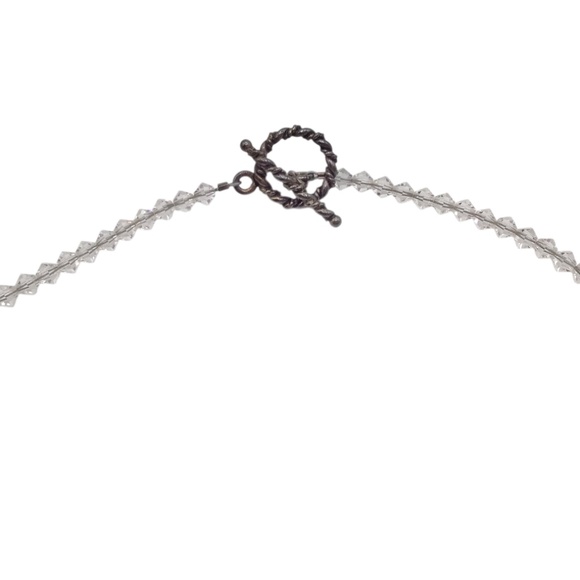 Vintage Crystal Bead Necklace with Toggle Clasp, Rectangle Clear Faceted Beads - Picture 5 of 11